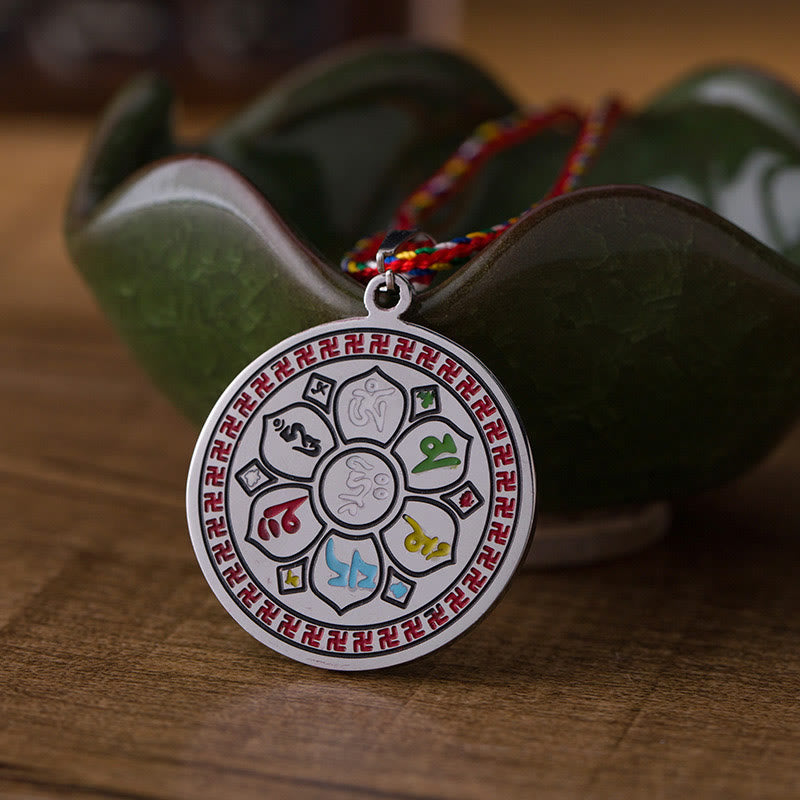 Collar con colgante de cuerda protectora de acero y titanio con Buddha Stones, Om Mani Padme Hum, colorido - image 1