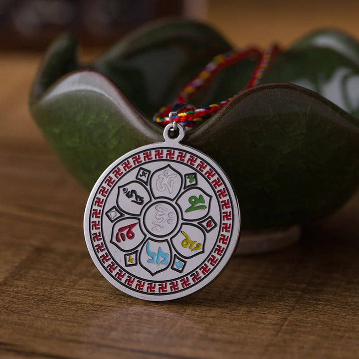 Collar con colgante de cuerda protectora de acero y titanio con Buddha Stones, Om Mani Padme Hum, colorido - image 1