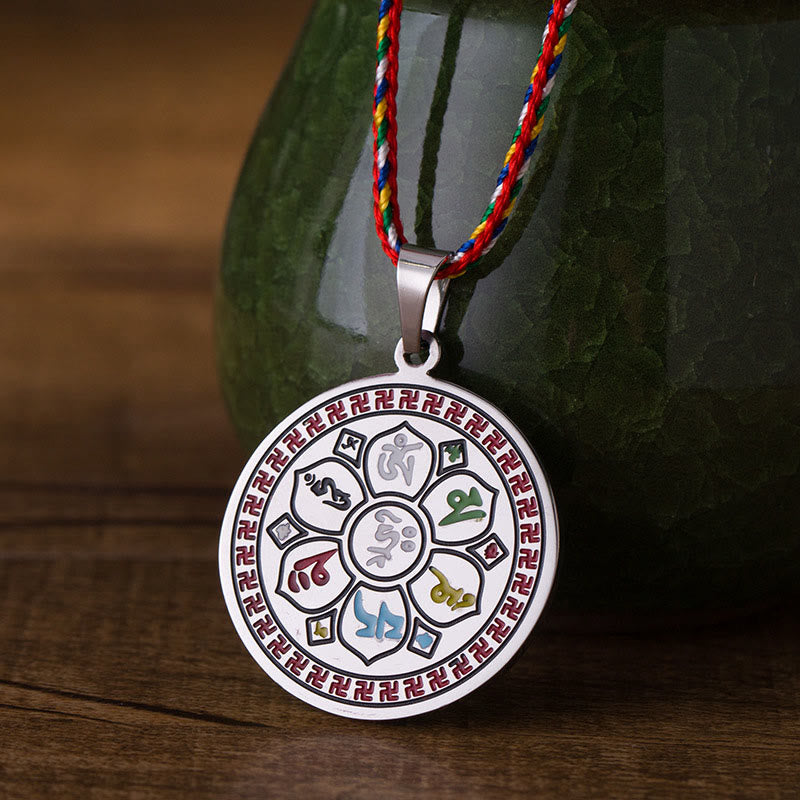 Collar con colgante de cuerda protectora de acero y titanio con Buddha Stones, Om Mani Padme Hum, colorido - Plateado - image 0