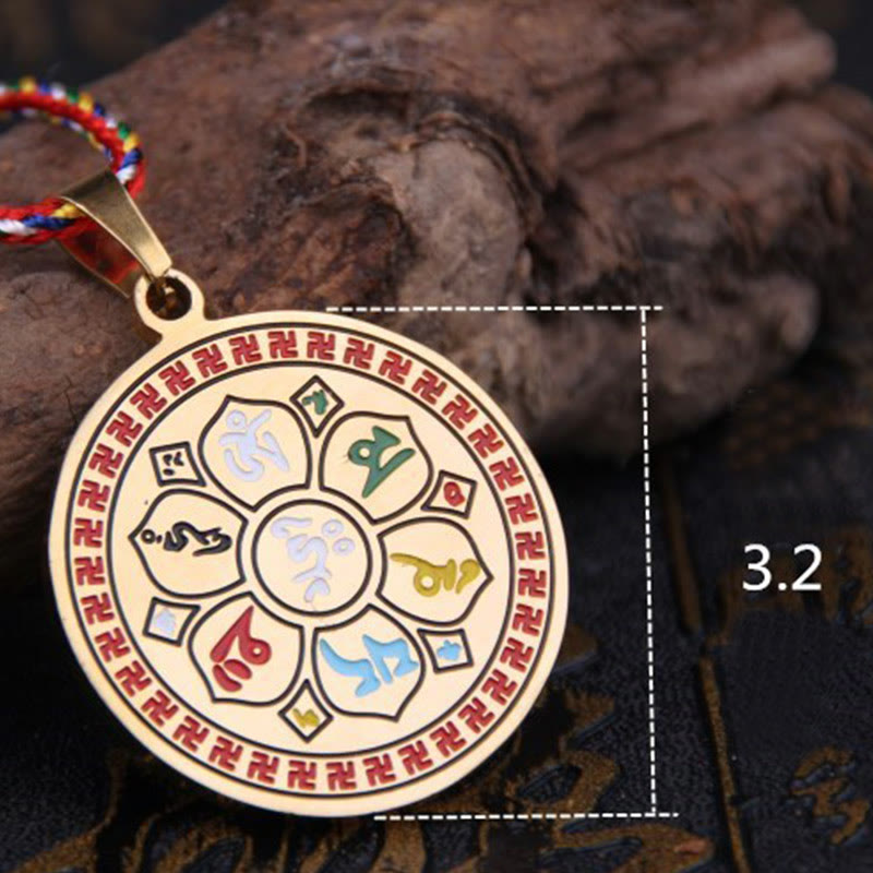 Collar con colgante de cuerda protectora de acero y titanio con Buddha Stones, Om Mani Padme Hum, colorido - Dorado - image 9