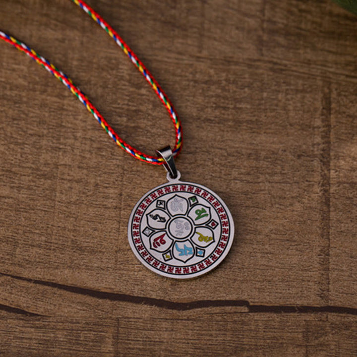 Collar con colgante de cuerda protectora de acero y titanio con Buddha Stones, Om Mani Padme Hum, colorido - image 4