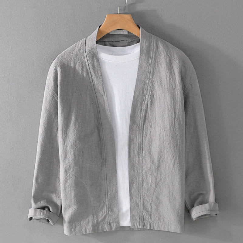 Camisas de hombre de algodón ramio con mangas largas y bolsillos, sencillas y abiertas, con estampado de Buddha Stones - Gris claro - US/UK/AU42, EU52 (3XL) - image 0