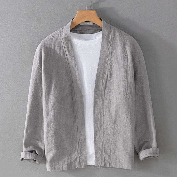 Camisas de hombre de algodón ramio con mangas largas y bolsillos, sencillas y abiertas, con estampado de Buddha Stones - Gris claro - US/UK/AU42, EU52 (3XL) - image 0