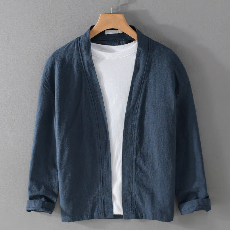 Camisas de hombre de algodón ramio con mangas largas y bolsillos, sencillas y abiertas, con estampado de Buddha Stones - Azul acero - US/UK/AU42, EU52 (3XL) - image 18