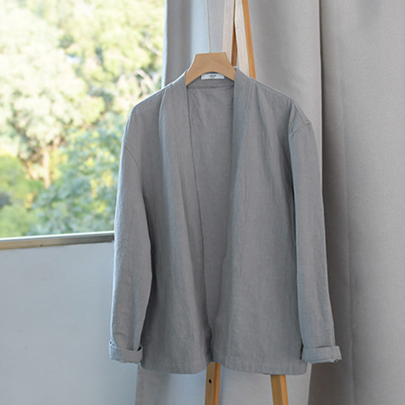 Camisas de hombre de algodón ramio con mangas largas y bolsillos, sencillas y abiertas, con estampado de Buddha Stones - image 3
