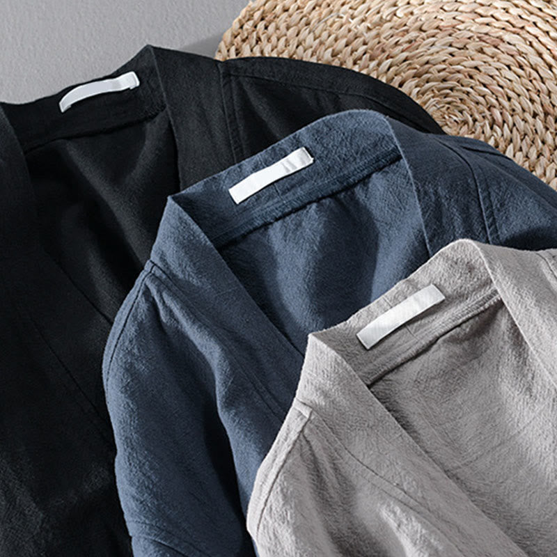 Camisas de hombre de algodón ramio con mangas largas y bolsillos, sencillas y abiertas, con estampado de Buddha Stones - image 24