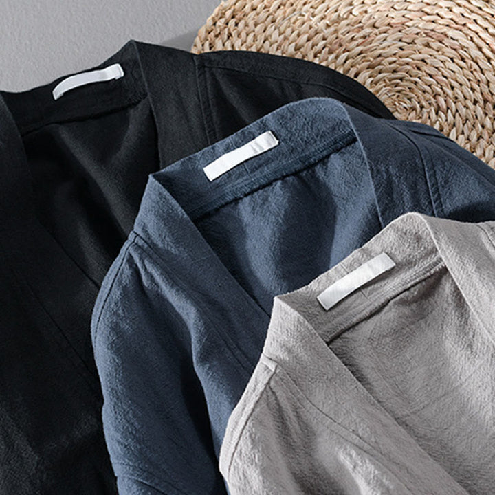 Camisas de hombre de algodón ramio con mangas largas y bolsillos, sencillas y abiertas, con estampado de Buddha Stones - image 24