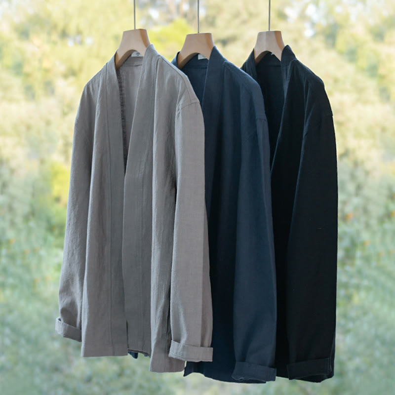 Camisas de hombre de algodón ramio con mangas largas y bolsillos, sencillas y abiertas, con estampado de Buddha Stones - image 1
