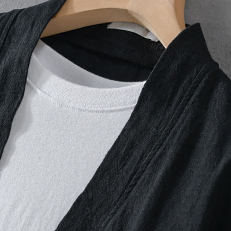 Camisas de hombre de algodón ramio con mangas largas y bolsillos, sencillas y abiertas, con estampado de Buddha Stones - image 14
