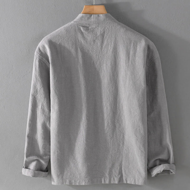 Camisas de hombre de algodón ramio con mangas largas y bolsillos, sencillas y abiertas, con estampado de Buddha Stones - image 2