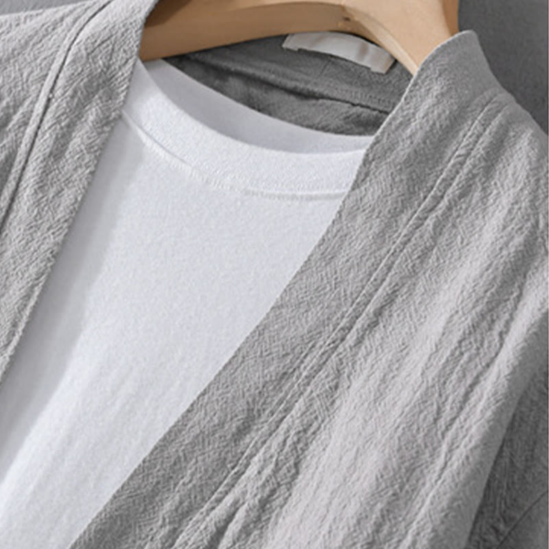 Camisas de hombre de algodón ramio con mangas largas y bolsillos, sencillas y abiertas, con estampado de Buddha Stones - image 5