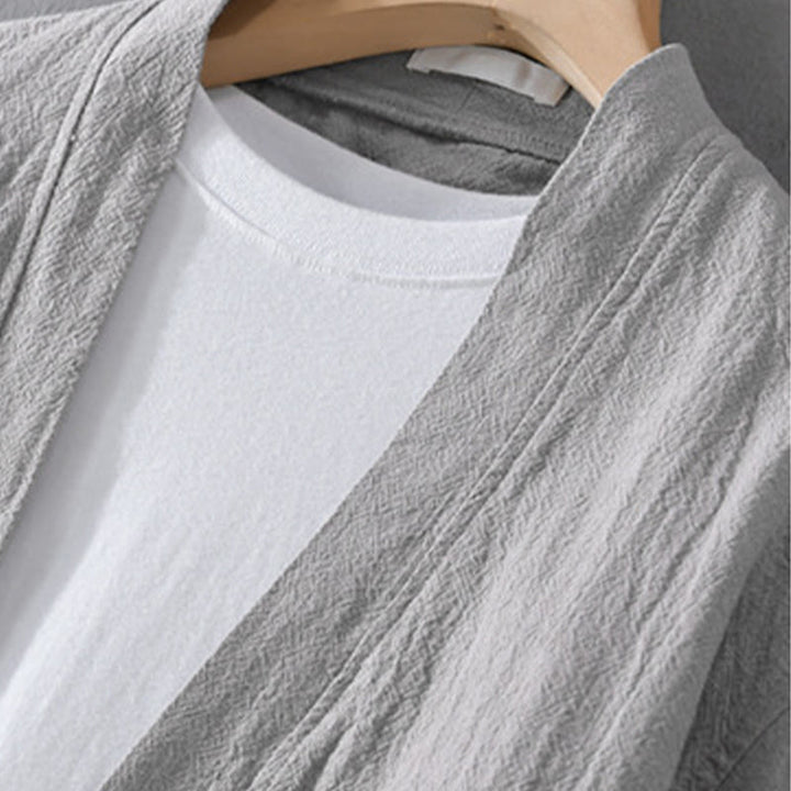 Camisas de hombre de algodón ramio con mangas largas y bolsillos, sencillas y abiertas, con estampado de Buddha Stones - image 5
