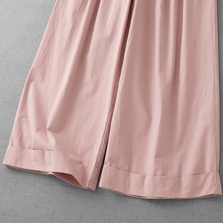 Pantalones casuales de poliéster liso Buddha Stones para mujer, de pierna ancha, largos 7-8, con bolsillos - image 4