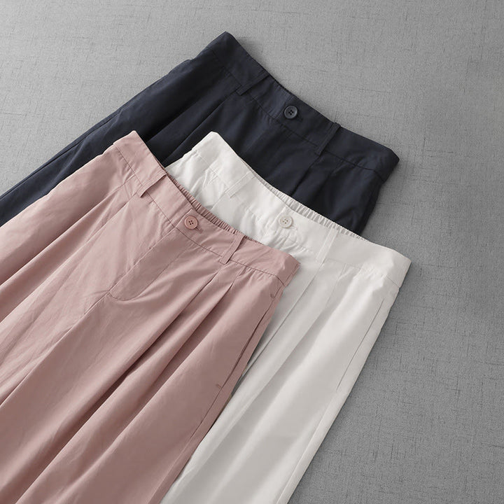 Pantalones casuales de poliéster liso Buddha Stones para mujer, de pierna ancha, largos 7-8, con bolsillos - image 18