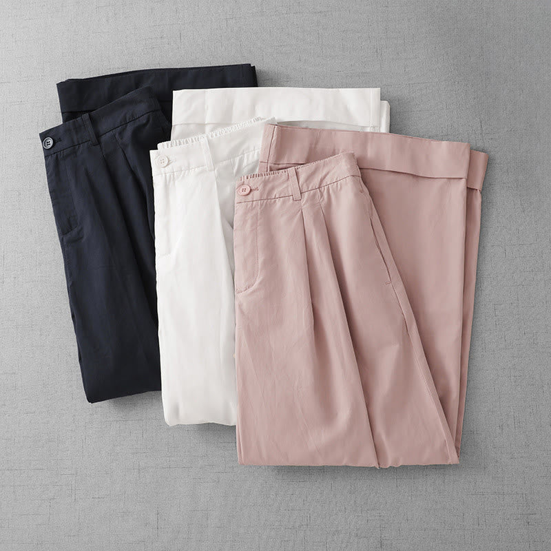 Pantalones casuales de poliéster liso Buddha Stones para mujer, de pierna ancha, largos 7-8, con bolsillos - image 20