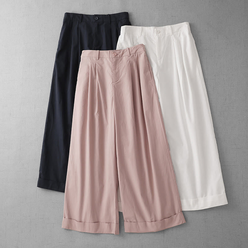 Pantalones casuales de poliéster liso Buddha Stones para mujer, de pierna ancha, largos 7-8, con bolsillos - image 17