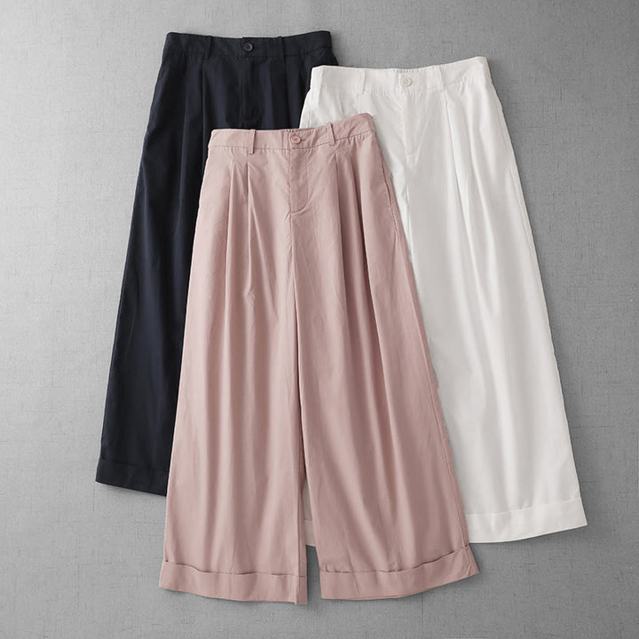 Pantalones casuales de poliéster liso Buddha Stones para mujer, de pierna ancha, largos 7-8, con bolsillos - image 17