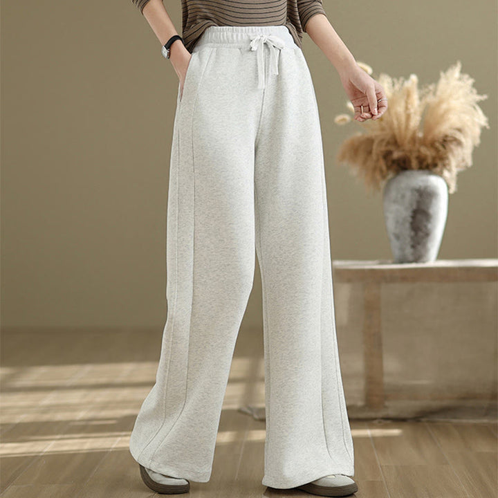 Pantalones casuales de algodón liso con bolsillos para mujer de Buddha Stones - Humo blanco - US8-10，UK/AU12-14，EU40-42 (2XL) - image 0