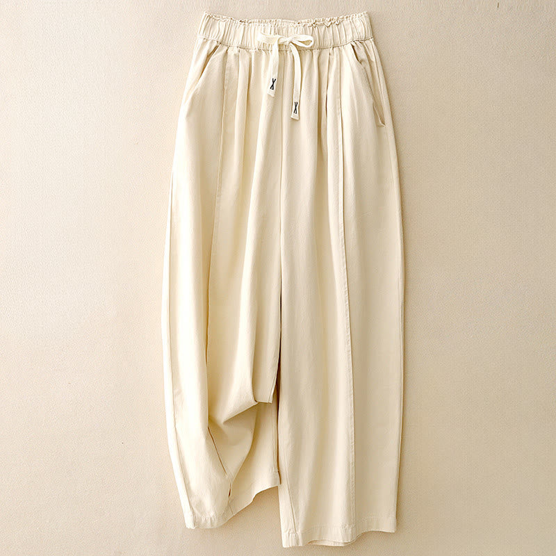 Pantalones casuales de algodón y poliéster con bolsillos para mujer de Buddha Stones - Blanco antiguo - US8-10，UK/AU12-14，EU40-42 (2XL) - image 5