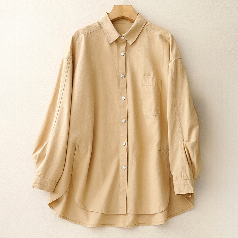 Camisa informal de algodón liso con cuello alto y manga larga para mujer de Buddha Stones - Vara de oro - US14，UK/AU18，EU46 (2XL) - image 0