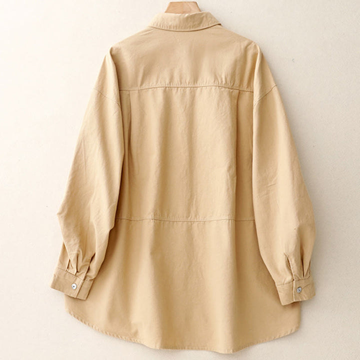 Camisa informal de algodón liso con cuello alto y manga larga para mujer de Buddha Stones - image 1