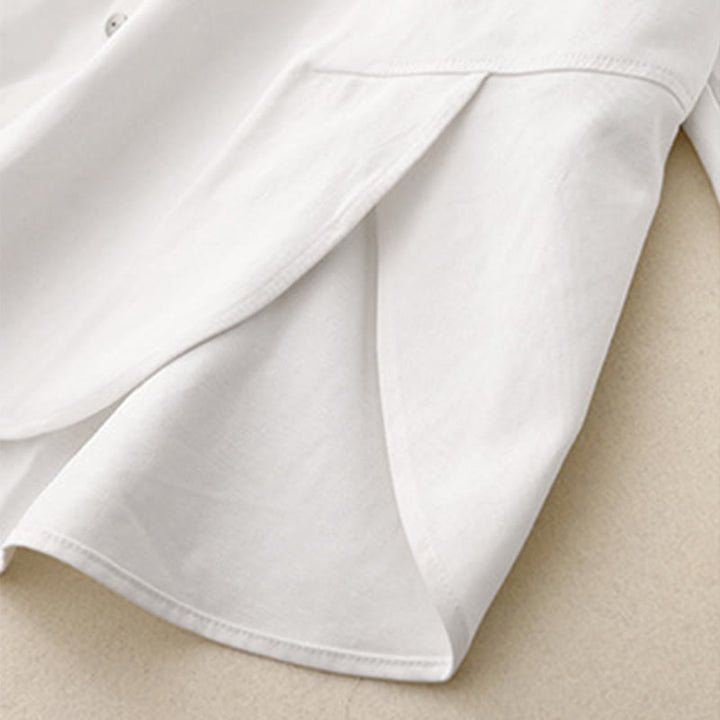 Camisa informal de algodón liso con cuello alto y manga larga para mujer de Buddha Stones - image 14