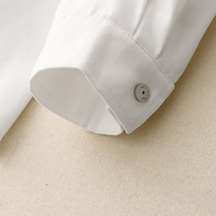 Camisa informal de algodón liso con cuello alto y manga larga para mujer de Buddha Stones - image 13