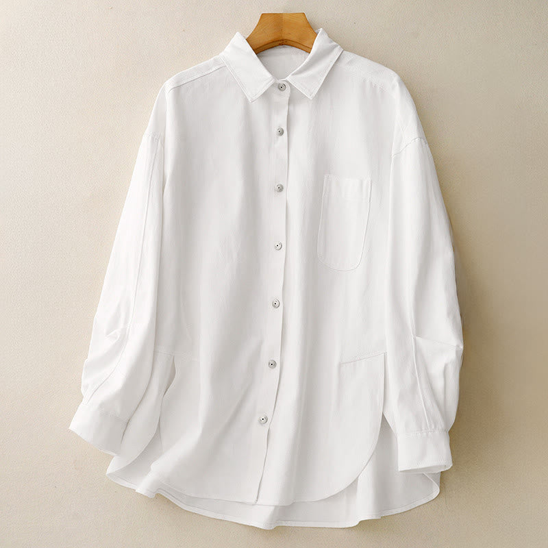 Camisa informal de algodón liso con cuello alto y manga larga para mujer de Buddha Stones - Blanco - US14，UK/AU18，EU46 (2XL) - image 10