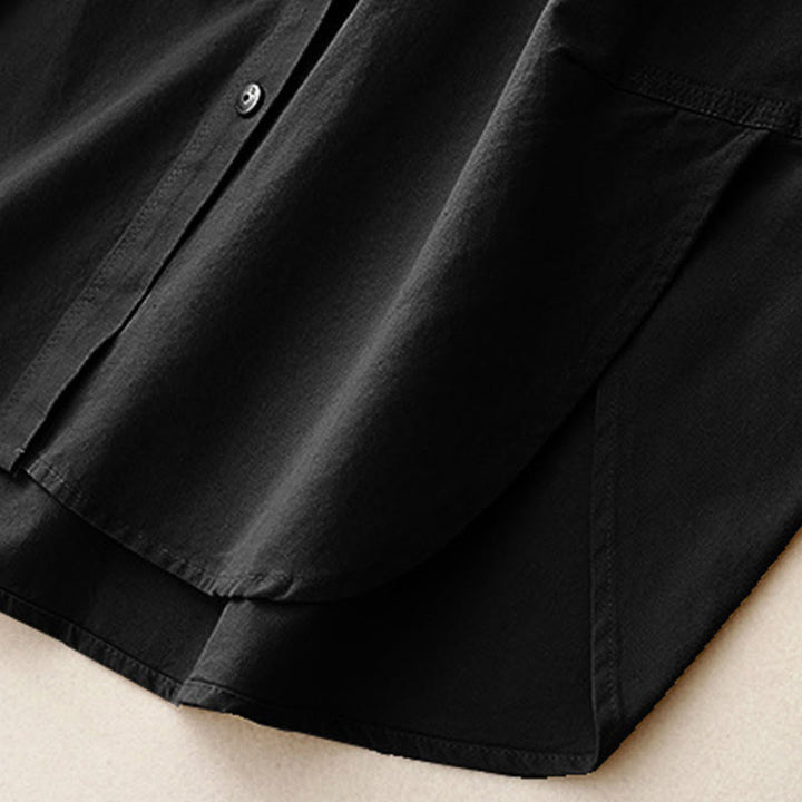 Camisa informal de algodón liso con cuello alto y manga larga para mujer de Buddha Stones - image 18