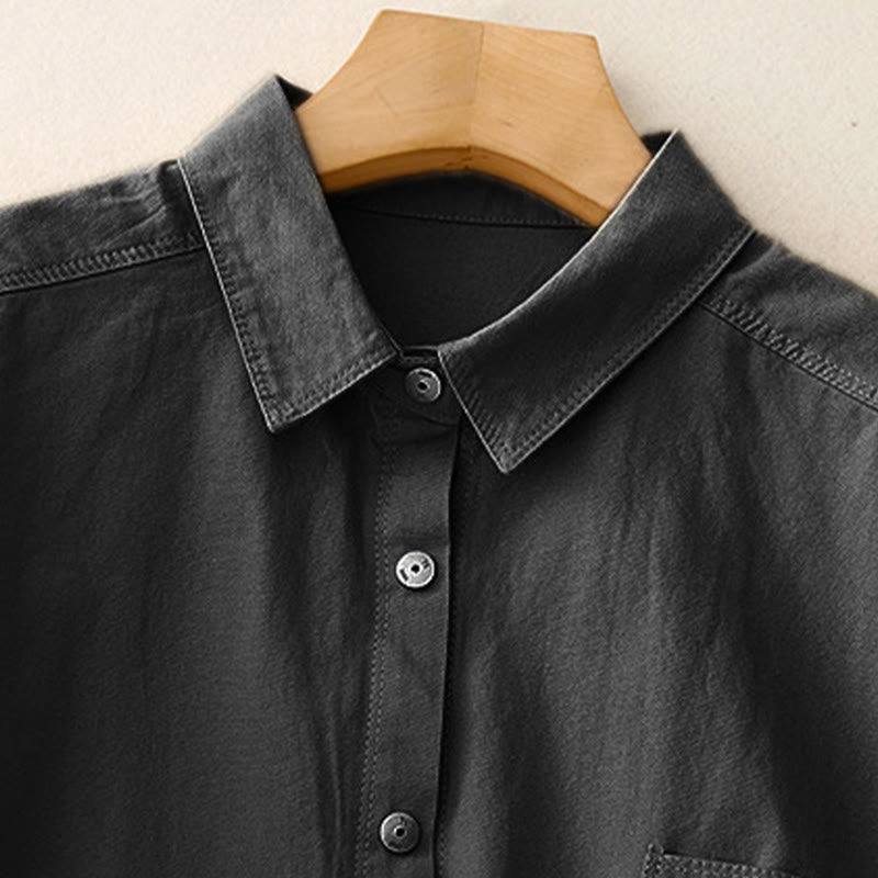 Camisa informal de algodón liso con cuello alto y manga larga para mujer de Buddha Stones - image 16