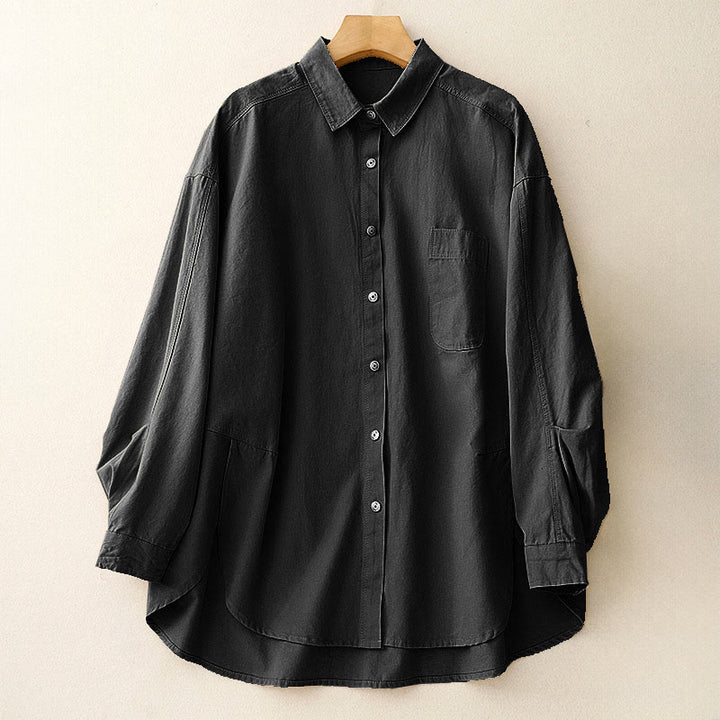 Camisa informal de algodón liso con cuello alto y manga larga para mujer de Buddha Stones - Negro - US14，UK/AU18，EU46 (2XL) - image 15