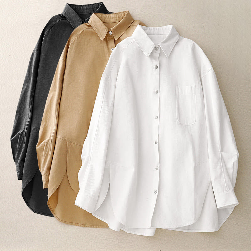 Camisa informal de algodón liso con cuello alto y manga larga para mujer de Buddha Stones - image 22