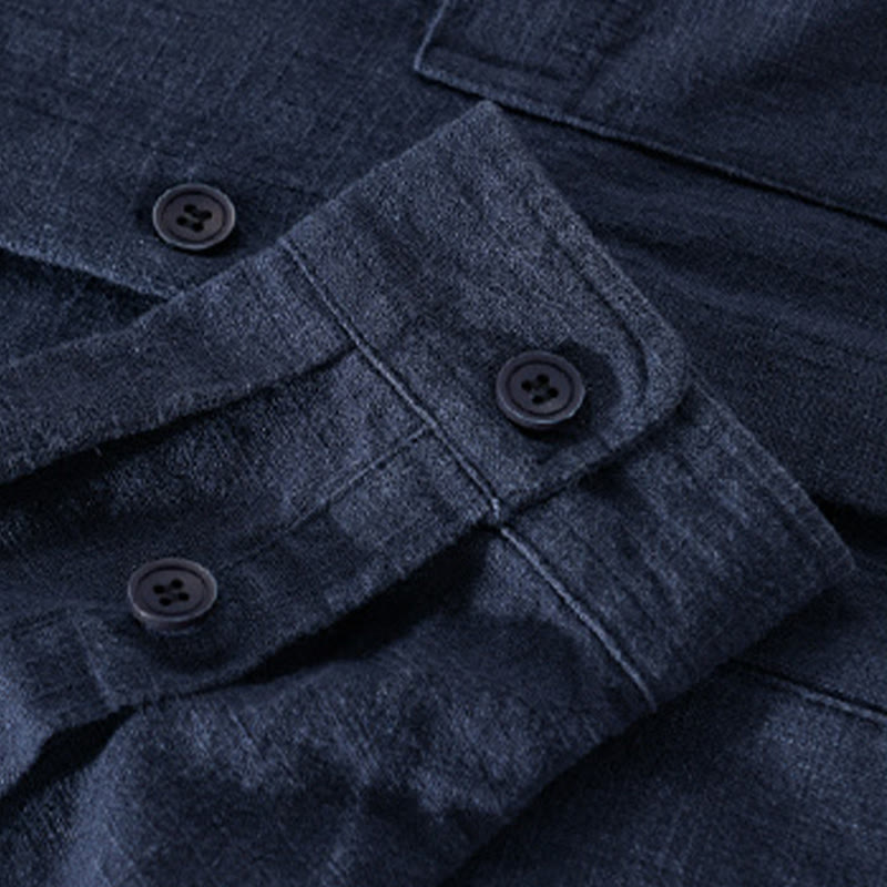 Camisas de hombre de algodón ramio con botones, manga larga y bolsillos, de Buddha Stones - image 22