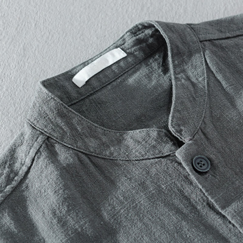 Camisas de hombre de algodón ramio con botones, manga larga y bolsillos, de Buddha Stones - image 3