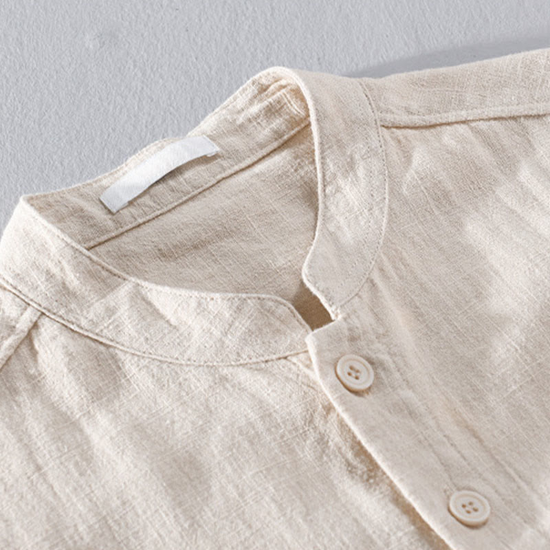 Camisas de hombre de algodón ramio con botones, manga larga y bolsillos, de Buddha Stones - image 9