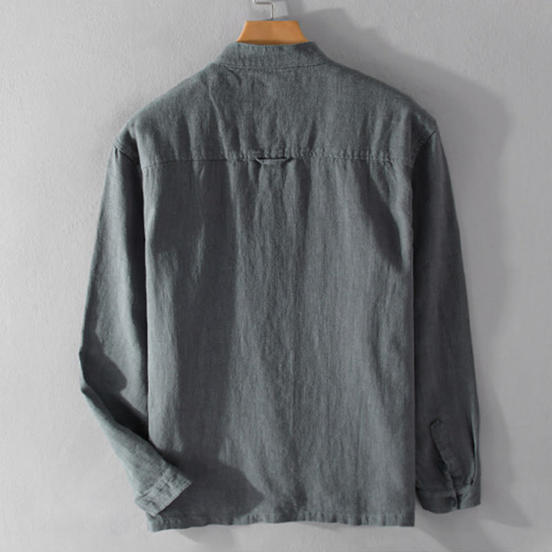 Camisas de hombre de algodón ramio con botones, manga larga y bolsillos, de Buddha Stones - image 2