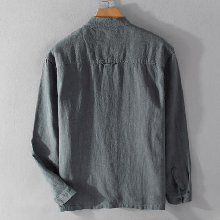 Camisas de hombre de algodón ramio con botones, manga larga y bolsillos, de Buddha Stones - image 2