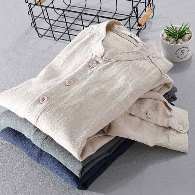 Camisas de hombre de algodón ramio con botones, manga larga y bolsillos, de Buddha Stones - image 18