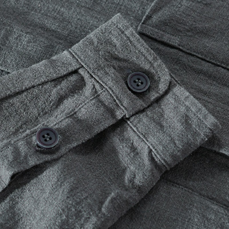 Camisas de hombre de algodón ramio con botones, manga larga y bolsillos, de Buddha Stones - image 5