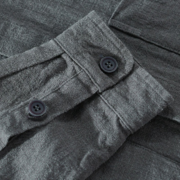 Camisas de hombre de algodón ramio con botones, manga larga y bolsillos, de Buddha Stones - image 5