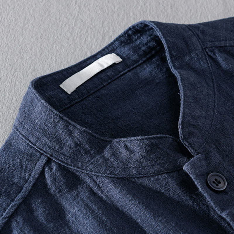 Camisas de hombre de algodón ramio con botones, manga larga y bolsillos, de Buddha Stones - image 20