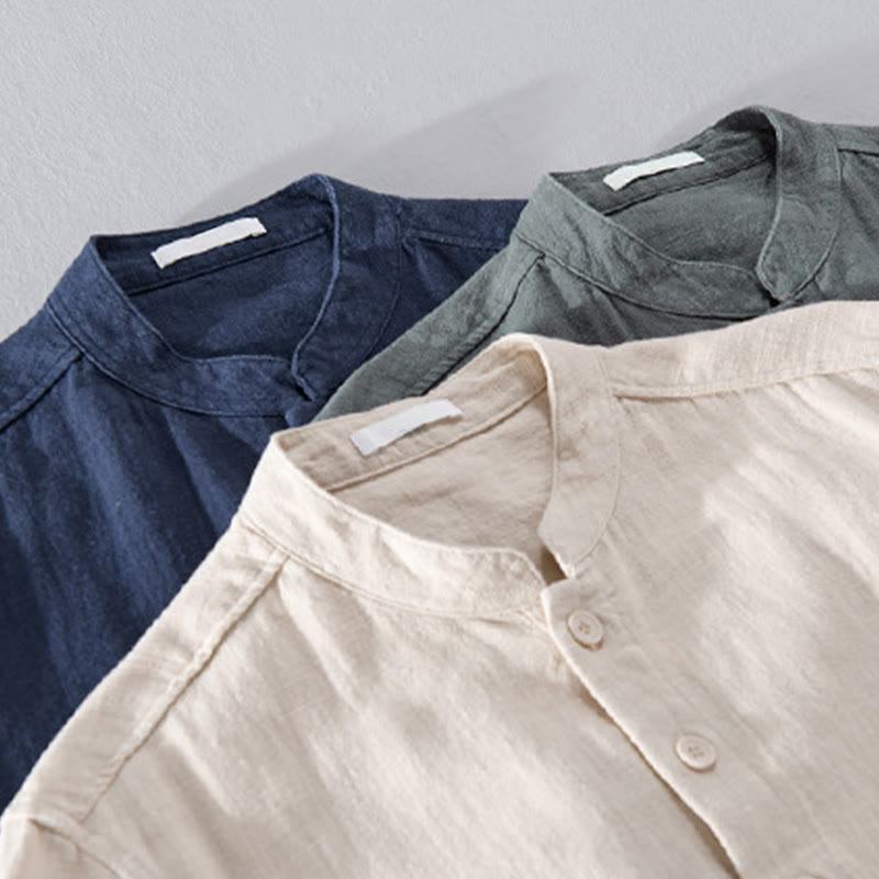 Camisas de hombre de algodón ramio con botones, manga larga y bolsillos, de Buddha Stones - image 27