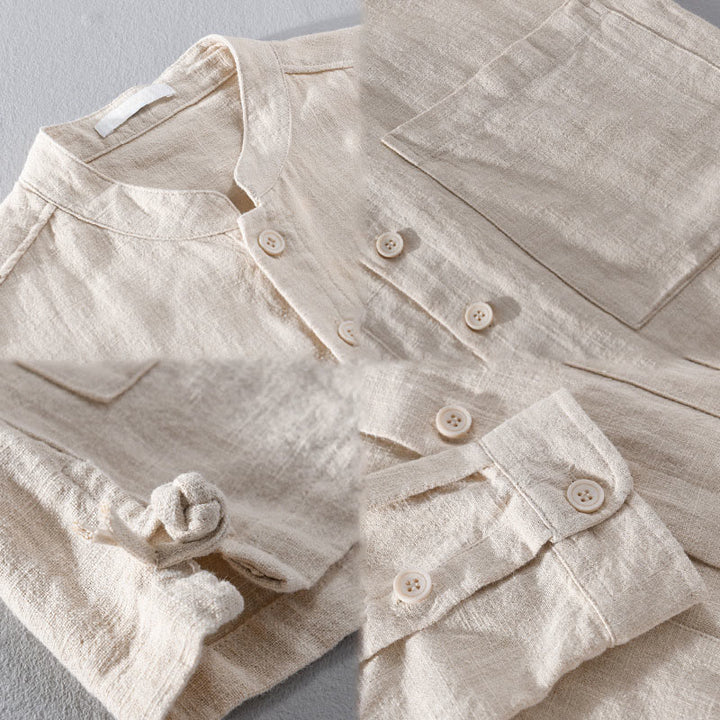 Camisas de hombre de algodón ramio con botones, manga larga y bolsillos, de Buddha Stones - image 16