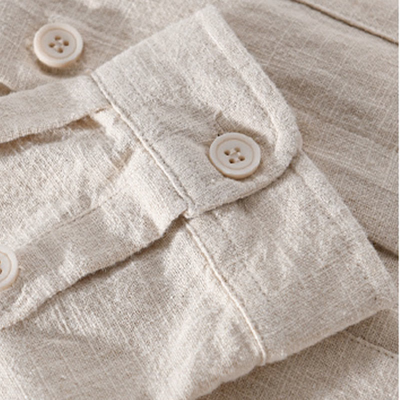 Camisas de hombre de algodón ramio con botones, manga larga y bolsillos, de Buddha Stones - image 13