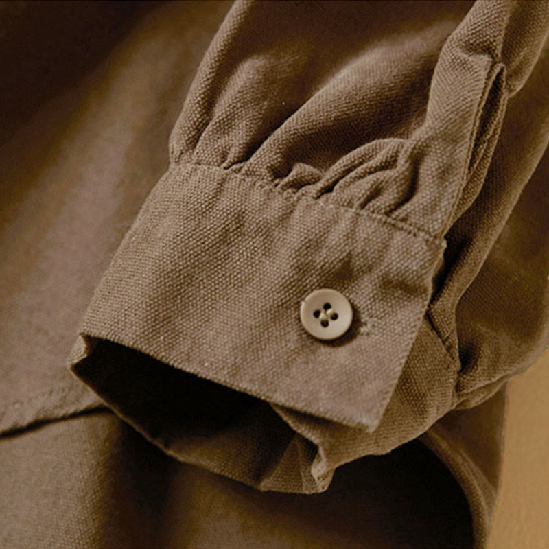 Camisa de algodón de manga larga con cuello alto y botones informales para mujer con diseño de Buddha Stones - image 18