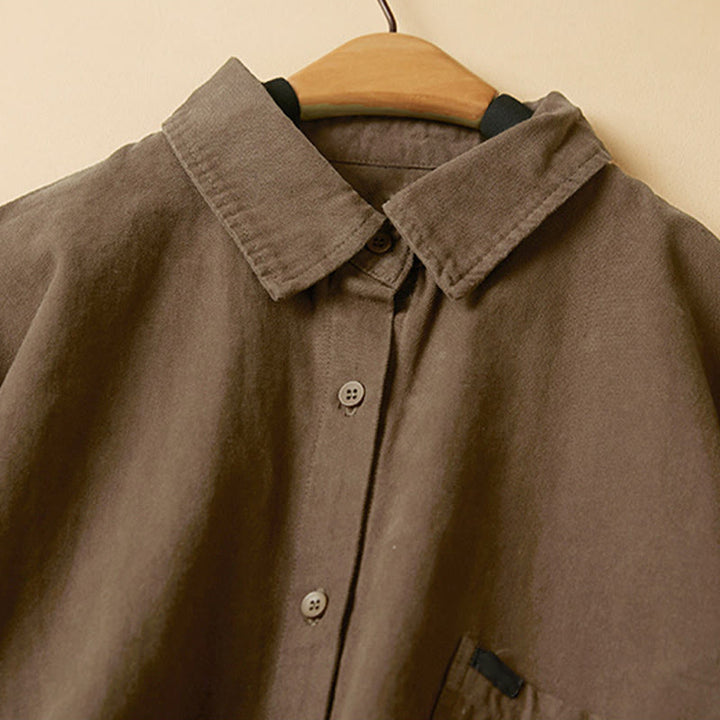 Camisa de algodón de manga larga con cuello alto y botones informales para mujer con diseño de Buddha Stones - image 20
