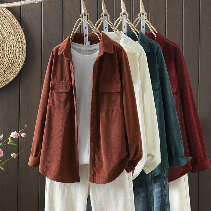 Chaqueta de pana Buddha Stones de algodón de manga larga para mujer con bolsillos - image 0