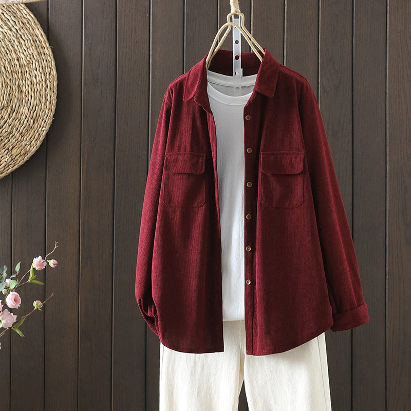Chaqueta de pana Buddha Stones de algodón de manga larga para mujer con bolsillos - Ladrillo refractario - US8-10，UK/AU12-14，EU40-42 (2XL) - image 12