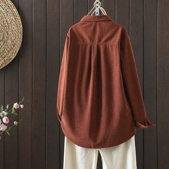 Chaqueta de pana Buddha Stones de algodón de manga larga para mujer con bolsillos - image 2