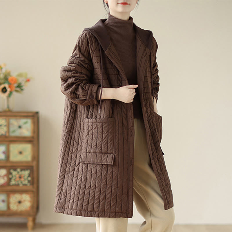 Abrigo acolchado de algodón con muescas y bolsillos para mujer de Buddha Stones - SaddleBrown - US12, UK/AU16, EU44 (2XL) - image 0